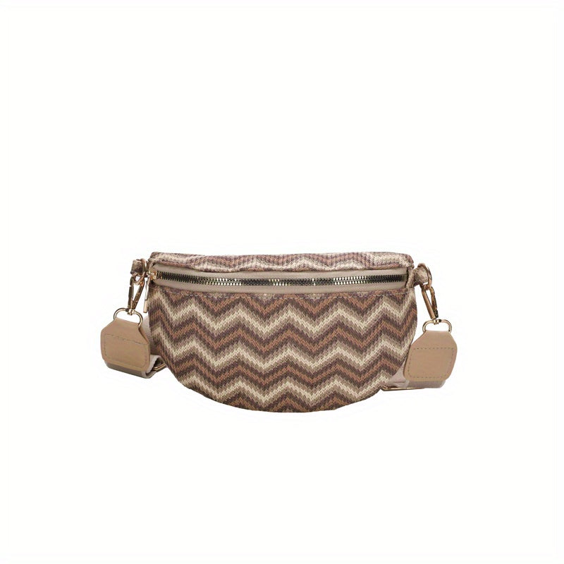 Rainbow Woven Straw Waist Bag Colorful Crossbody Bag