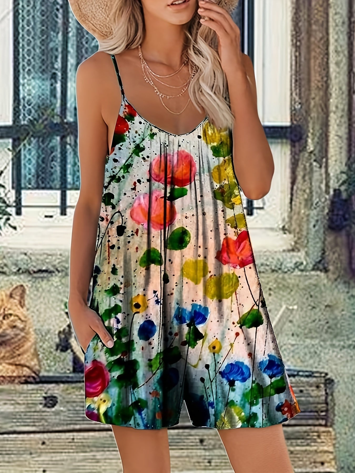 Floral Print Boho Jumpsuit Cami Romper