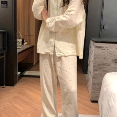 Dot Print Pajama Set Long Sleeve Top & Elastic Waistband Pants