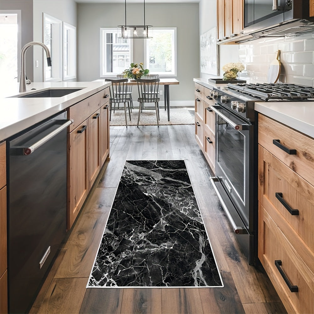 Marble Style Kitchen Rugs - Stain Resistant & Waterproof Mats