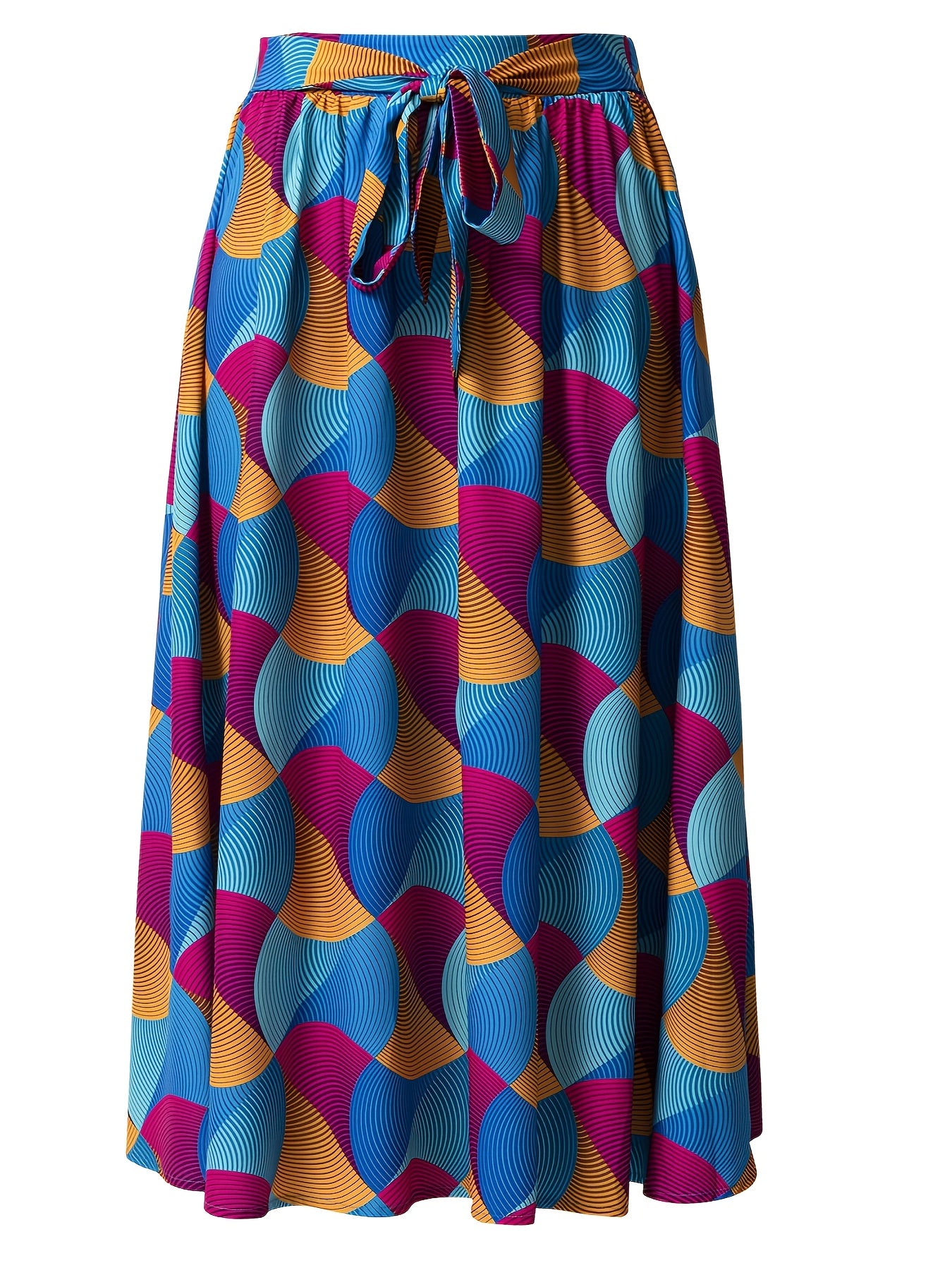 Graphic Print Pleated Skirts Boho Tie Front Summer Skirts Women's Clothing