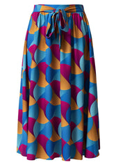 Graphic Print Pleated Skirts Boho Tie Front Summer Skirts Women's Clothing