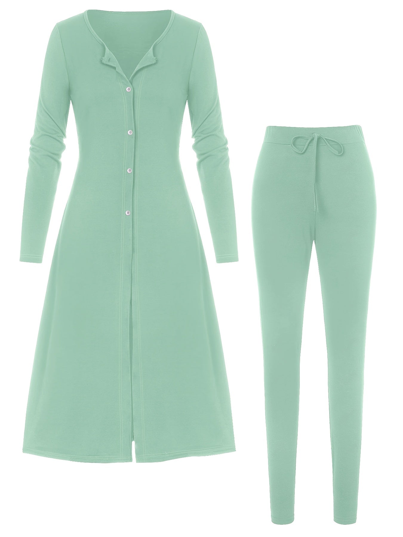 Solid Cardigan & Pants 2 Piece Set