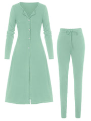 Solid Cardigan & Pants 2 Piece Set