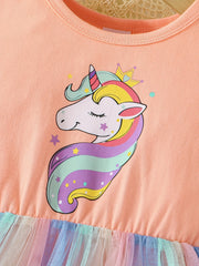 Toddler Girls Unicorn Graphic Mesh Princess Dress for Party