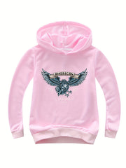 Cotton Eagle Print Hoodies Girls Comfy Sweatshirt Pullover Spring Fall Gift