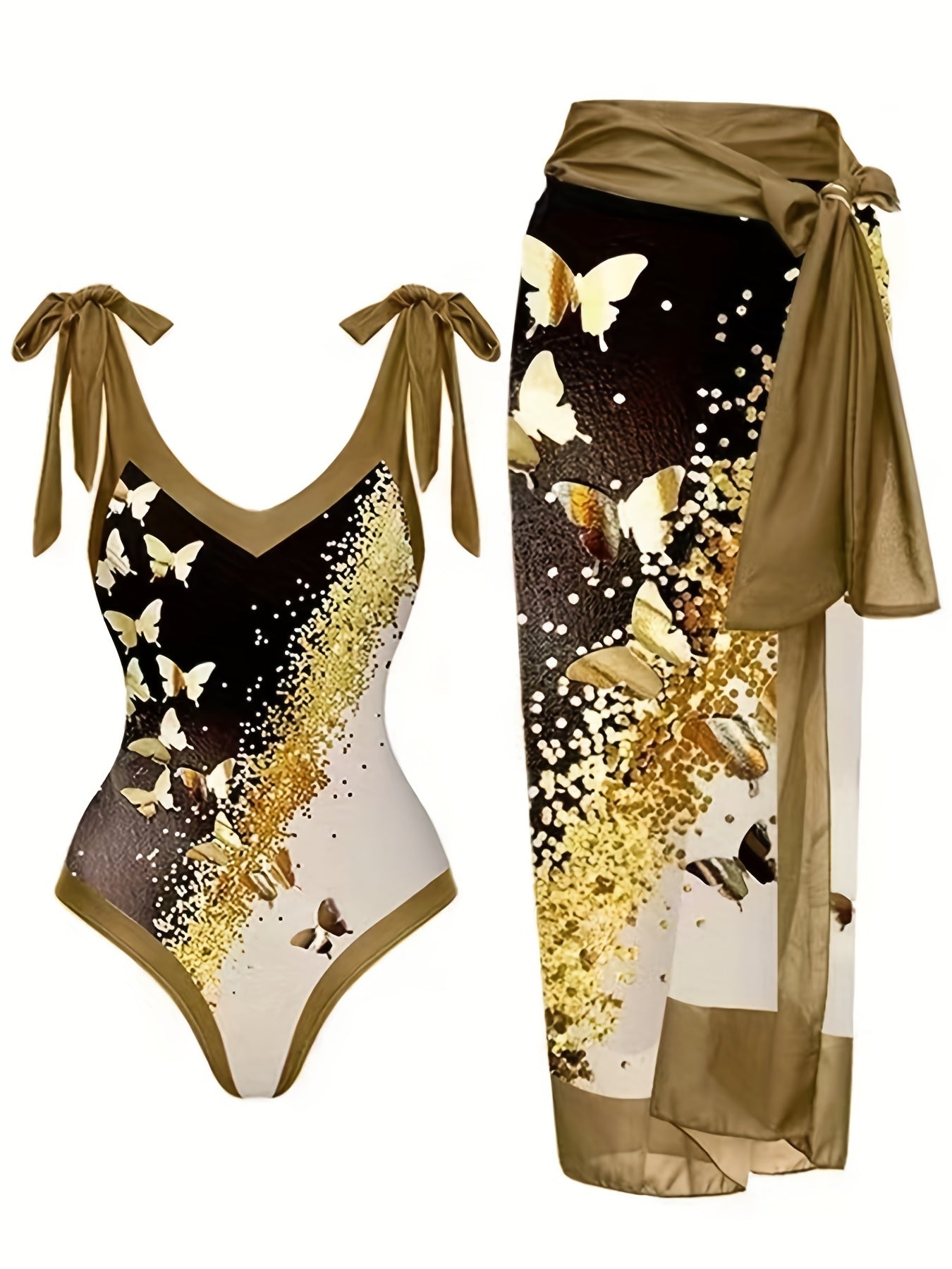 Retro Tankini Set Women's Plus Butterfly Print Swimsuit Set