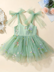Toddler Girls Lace Up Princess Dress With Floral Embroidery