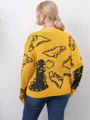 Dinosaur Jacquard Sweater Women's Plus Pullover