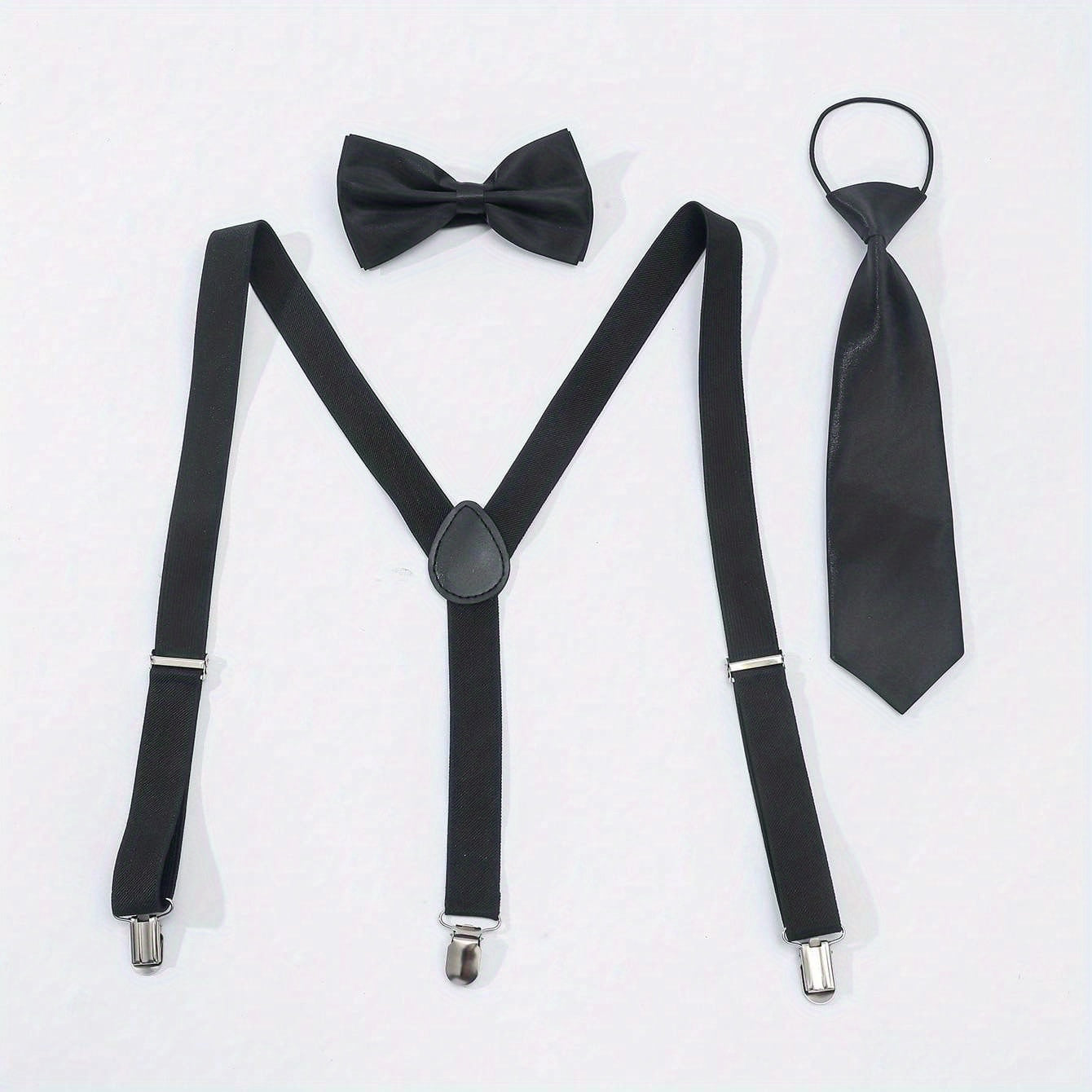 3pc Suit Set Men's Preppy Suspenders Bow Tie Necktie