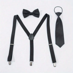 3pc Suit Set Men's Preppy Suspenders Bow Tie Necktie