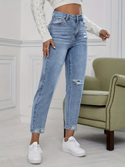 High Waist Distressed Denim Pants Women's Jeans