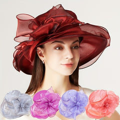 Organza Sun Hat Mesh Derby Hats Outdoor Beach Wedding Bridal Church Hat