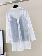 Sheer Cover Up Shirt Long Sleeves Split Lapel Rash Guard Shirt Women's Swimwear