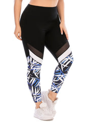 Colorblock Random Print Yoga Sports Leggings Plus Size