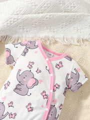 Elephant Print Short Sleeve Romper Jumpsuit for Baby Girls and Boys