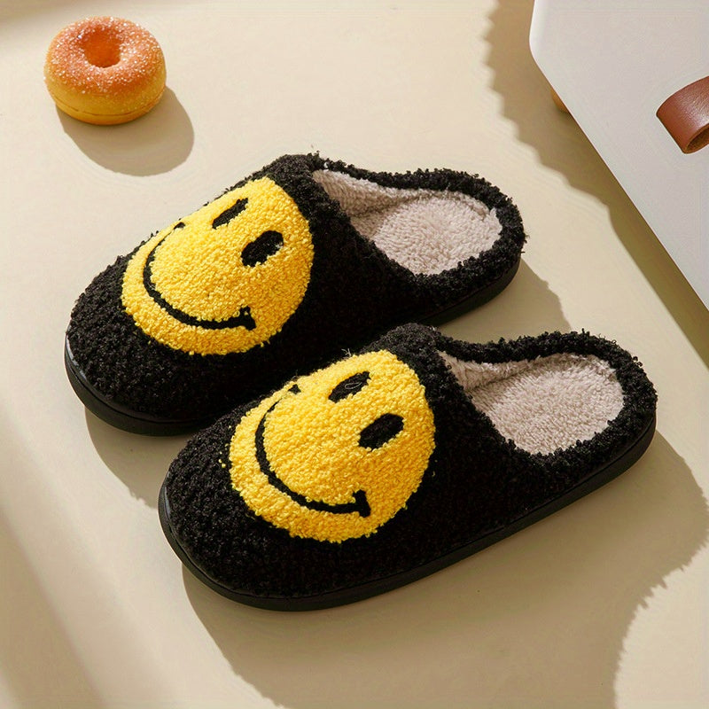 Women's Smile Face Pattern Slippers Plush Lined Shoes