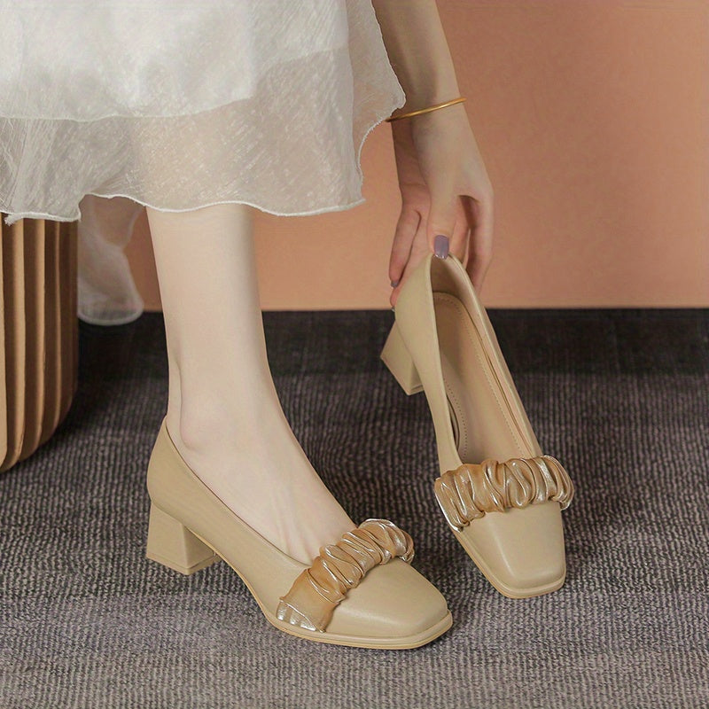 Women's Ruched Block Heel Slip-On Dress Shoes