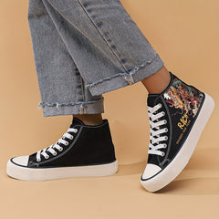 Chinese Dragon Print Flat Heighten Canvas Sneakers
