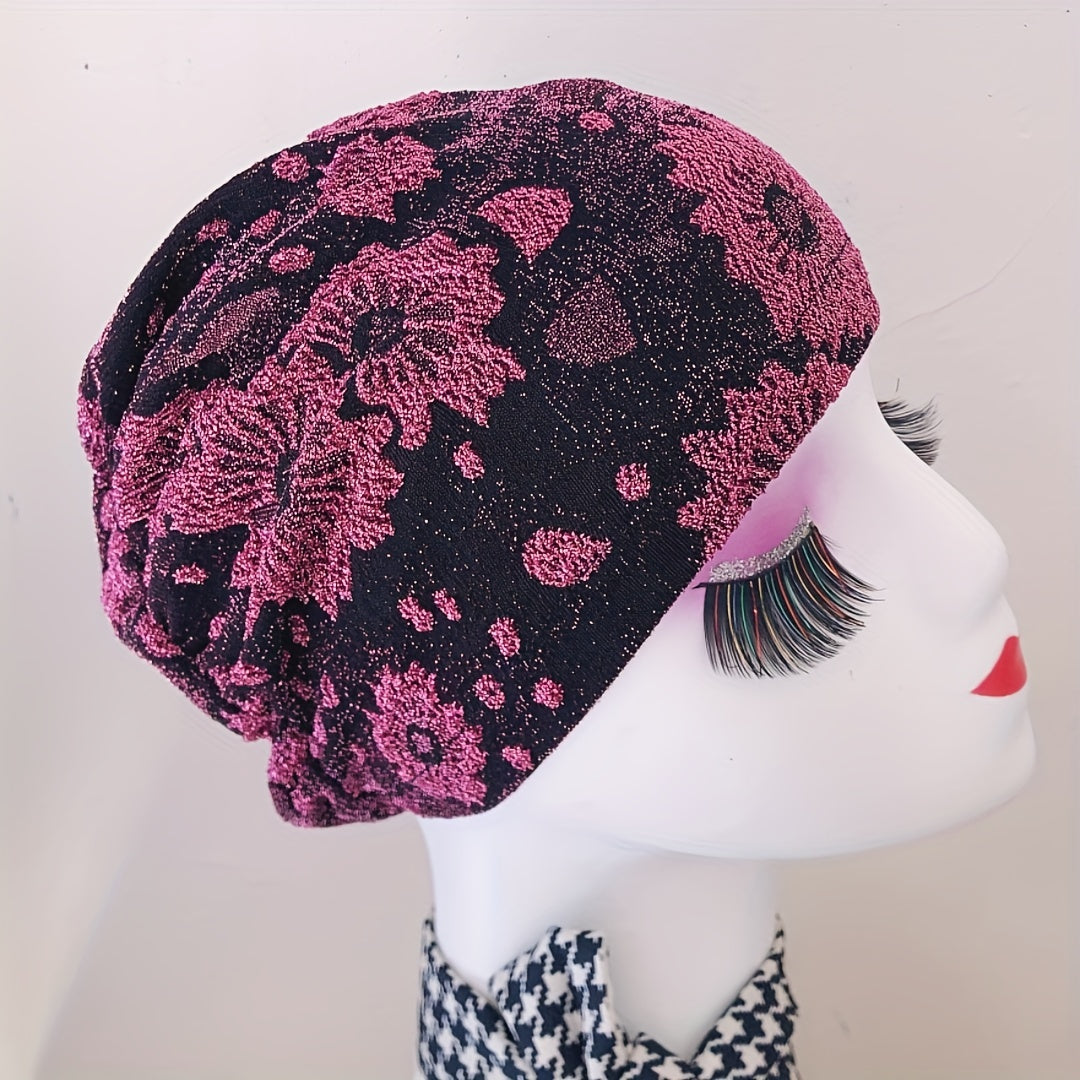 Glitter Flower Lace Turban Cap Beanie Elastic Head Wraps Bonnet Chemo Hats