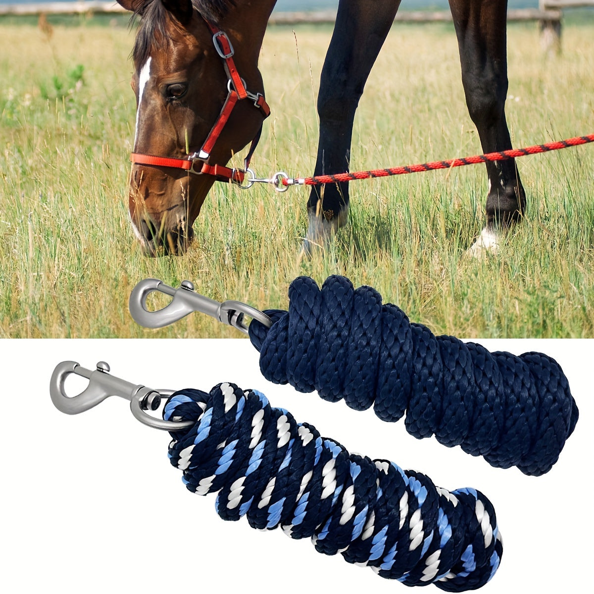 2m Durable Leading Rope With Snap Hook For Horses & Livestock