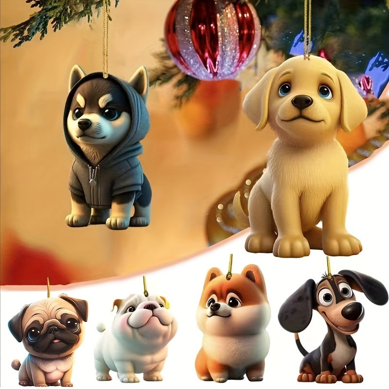6pcs Cartoon & Puppy Christmas Pendant Car Accessories & Home Decoration