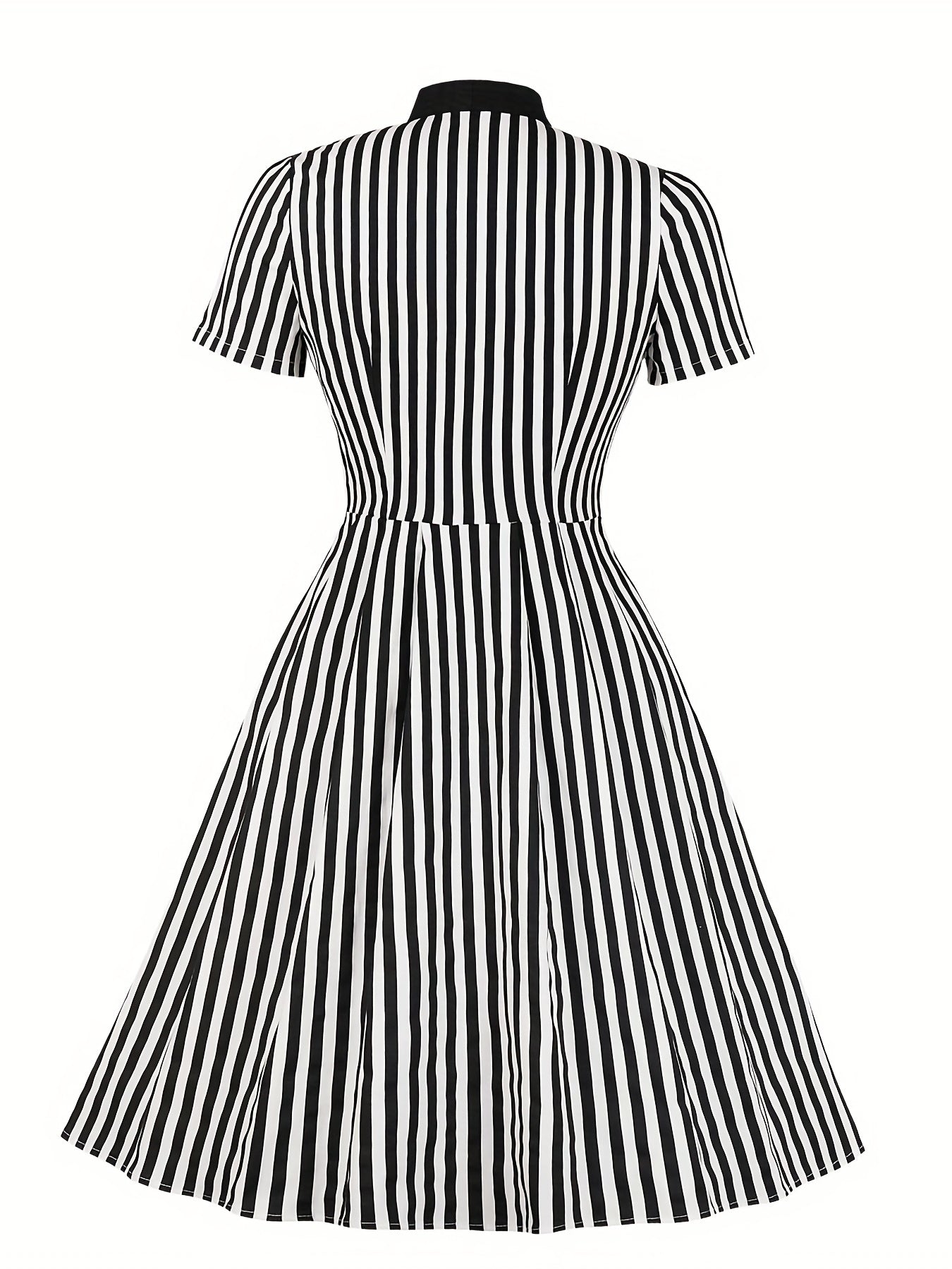 Stripe Print Button Up Short Sleeve Dress