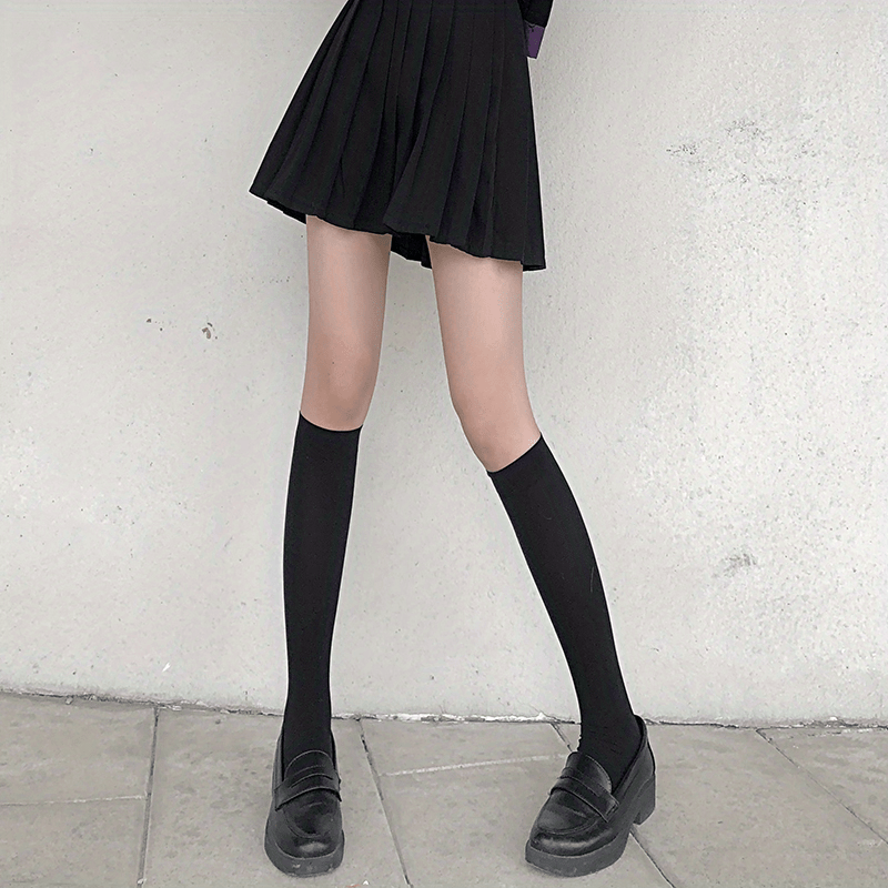 Solid Calf Socks College Style Knee High Stockings Women's Hosiery