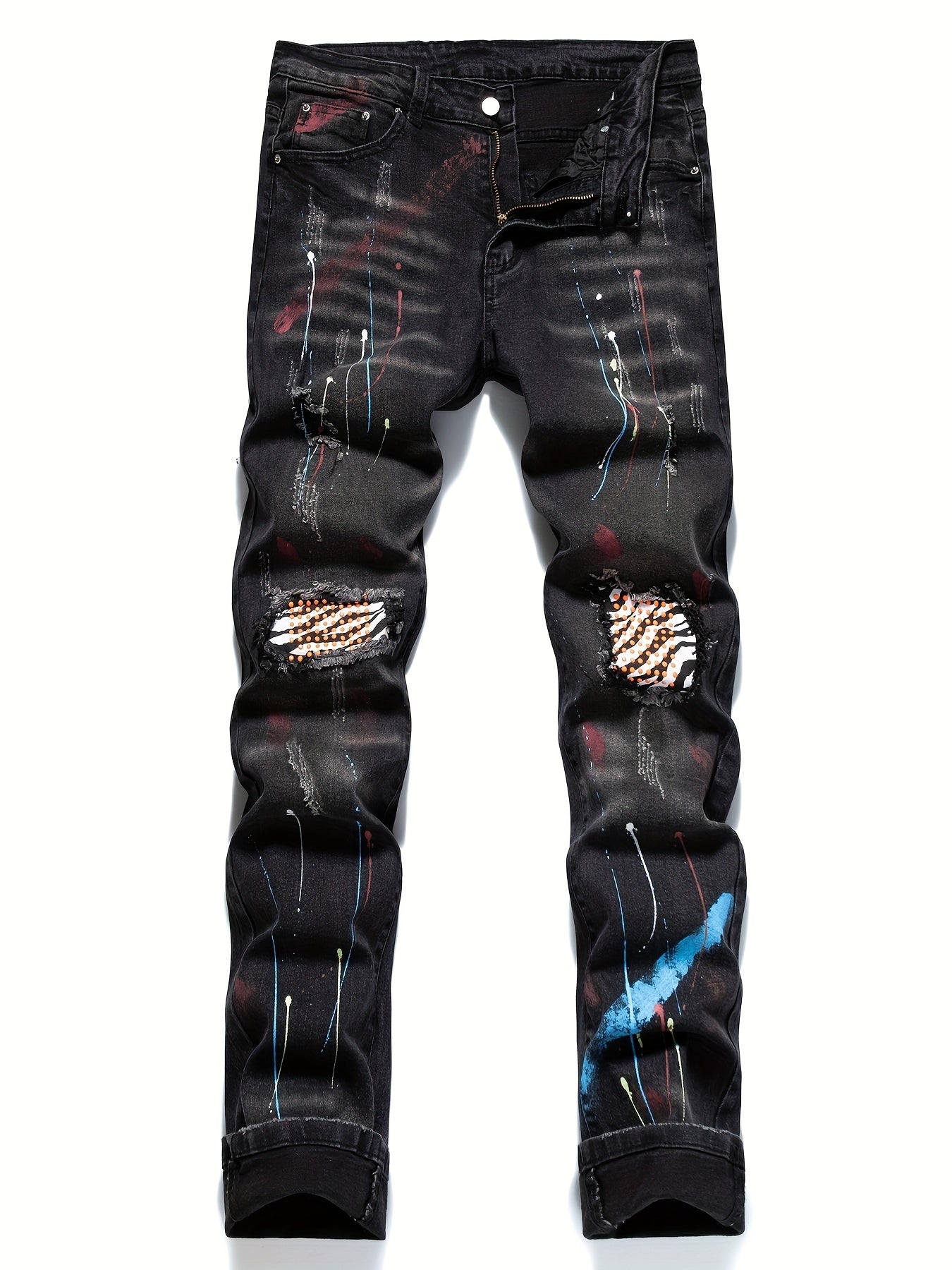 Spray Painted Patchwork Jeans Men's Street Style Jeans