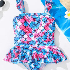 Toddler Girls Mermaid Fish Scale Print Swimsuit