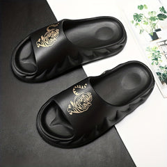 Men's Tiger Print Open Toe Slip On Slides Soft Sole Non slip Slippers