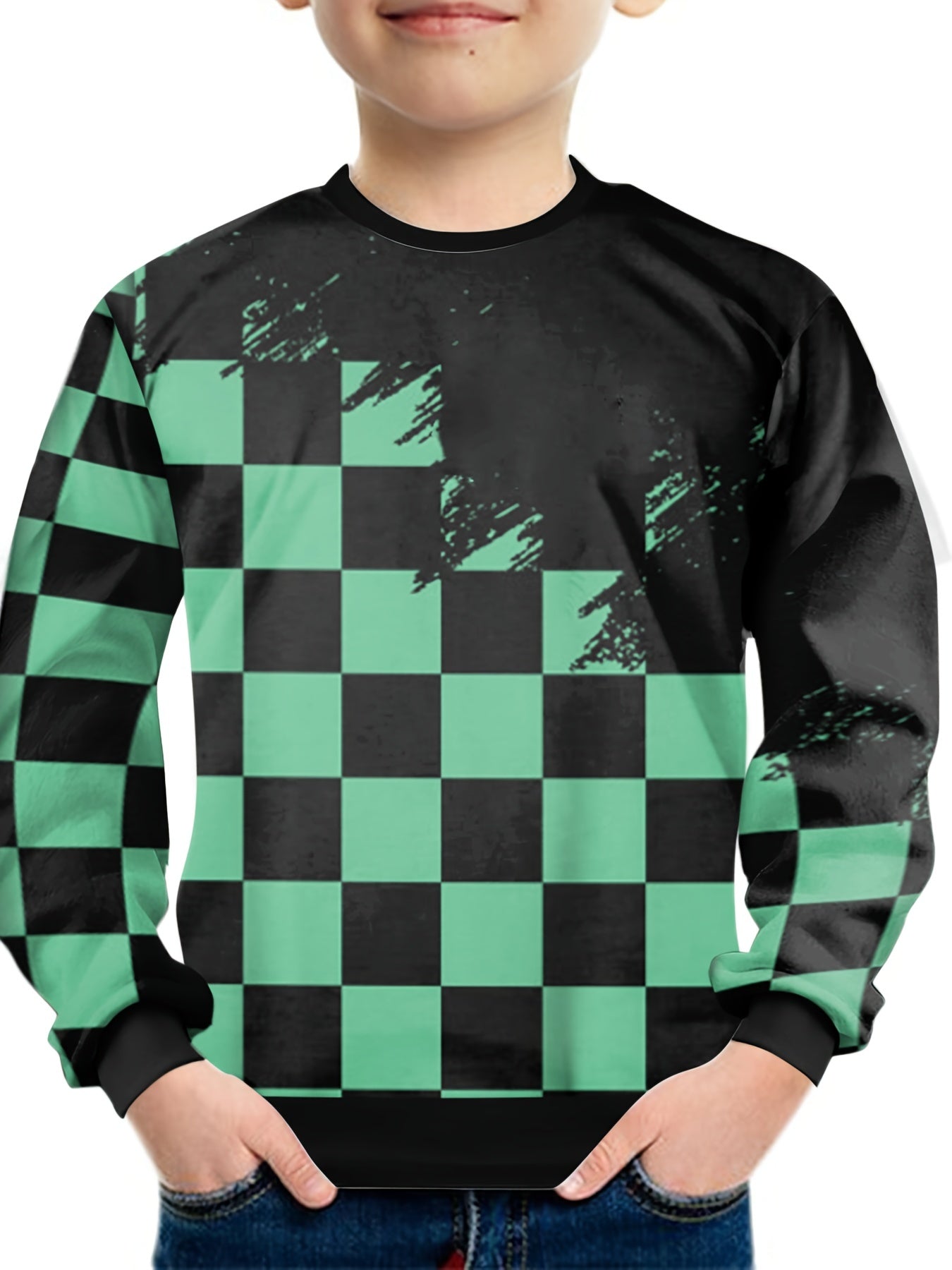 Plaid 3D Print Kids Sweatshirt Casual Street Wear Clothes