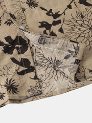 Men's Leaf & Flower Graphic Short Sleeve Shirt for Summer