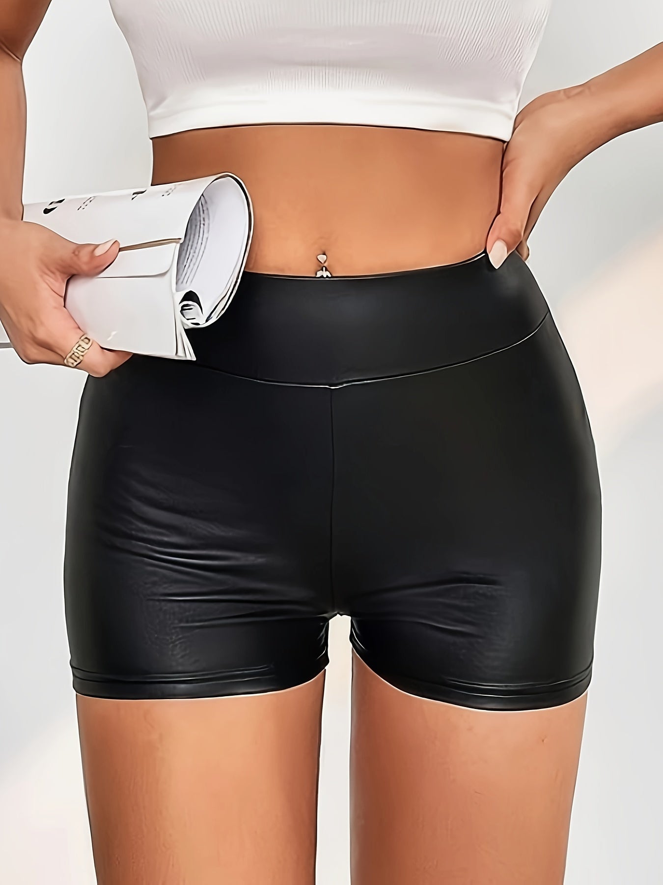 Leather High Rise Leggings Shorts