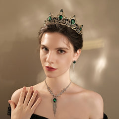 Green Crystal Tiara Vintage Rhinestone Pageant Crowns Baroque Wedding