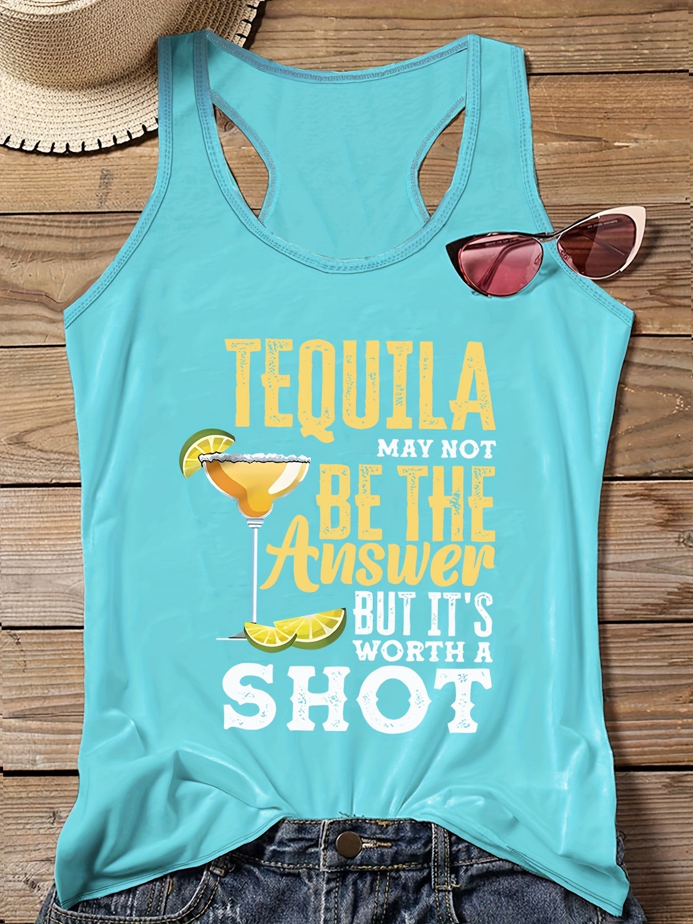 Casual Vest Top Women's Plus Graphic Slogan Print Round Neck