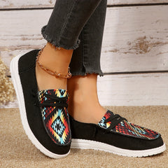 Geometric Graphic Canvas Slip-On Loafers Low Top Flat Shoes