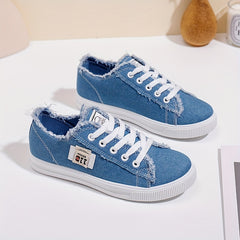 Women's Classic Canvas Flat Shoes Solid Lace Up Low Casual Shoes