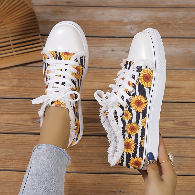 Floral Pattern Canvas Lace Up Round Toe Non slip Shoes