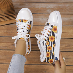 Floral Pattern Canvas Lace Up Round Toe Non slip Shoes