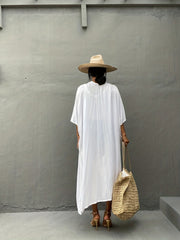 Solid Cover Up Shirt V Neck Loose Fit Non Stretch Beachwear Kimono