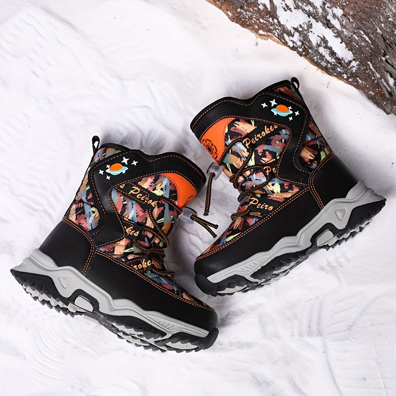 Boy's High Top Snow Boots Warm Fleece Cozy Non slip Boots