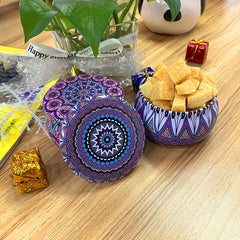 4pcs Retro Boho Small Candy Jars Christmas Candy Boxes Small Iron Round Tea Boxe