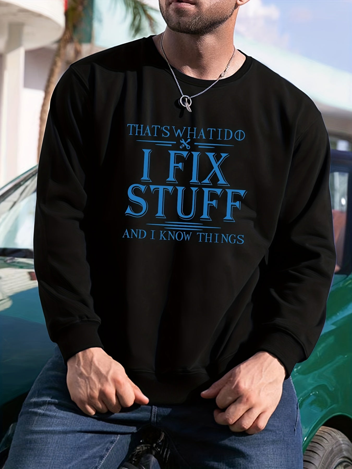 Tough Slogan Print Sweatshirt Men's Casual Graphic Crew Neck Pullover Sweatshirt