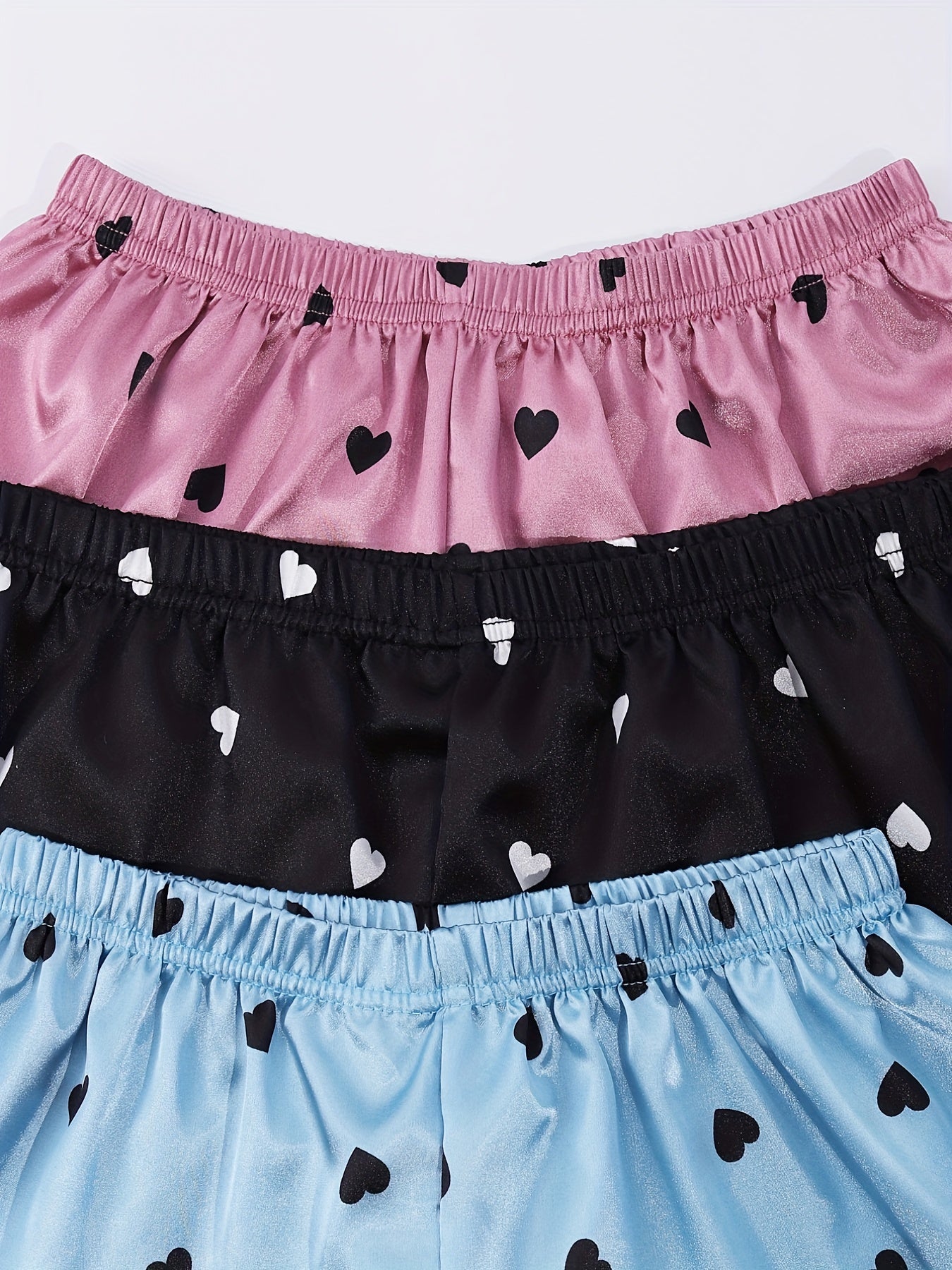 Heart Print Sleep Bottoms Elastic Waistband Shorts Women's Sleepwear