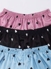 Heart Print Sleep Bottoms Elastic Waistband Shorts Women's Sleepwear