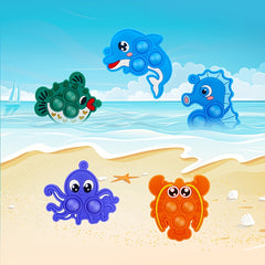 10pcs Sea Animal Silicone Pop Keychains Non Toxic Waterproof E