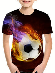 Flame Football Pattern T shirt For Kids Short Sleeve Top Casual Tee