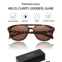 OUWEN Aviator Sunglasses Vintage Shades Tortoise Frame Brown Lenses