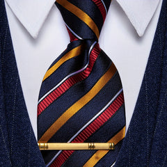 Striped Silk Necktie & Tie Clip Set for Wedding Party